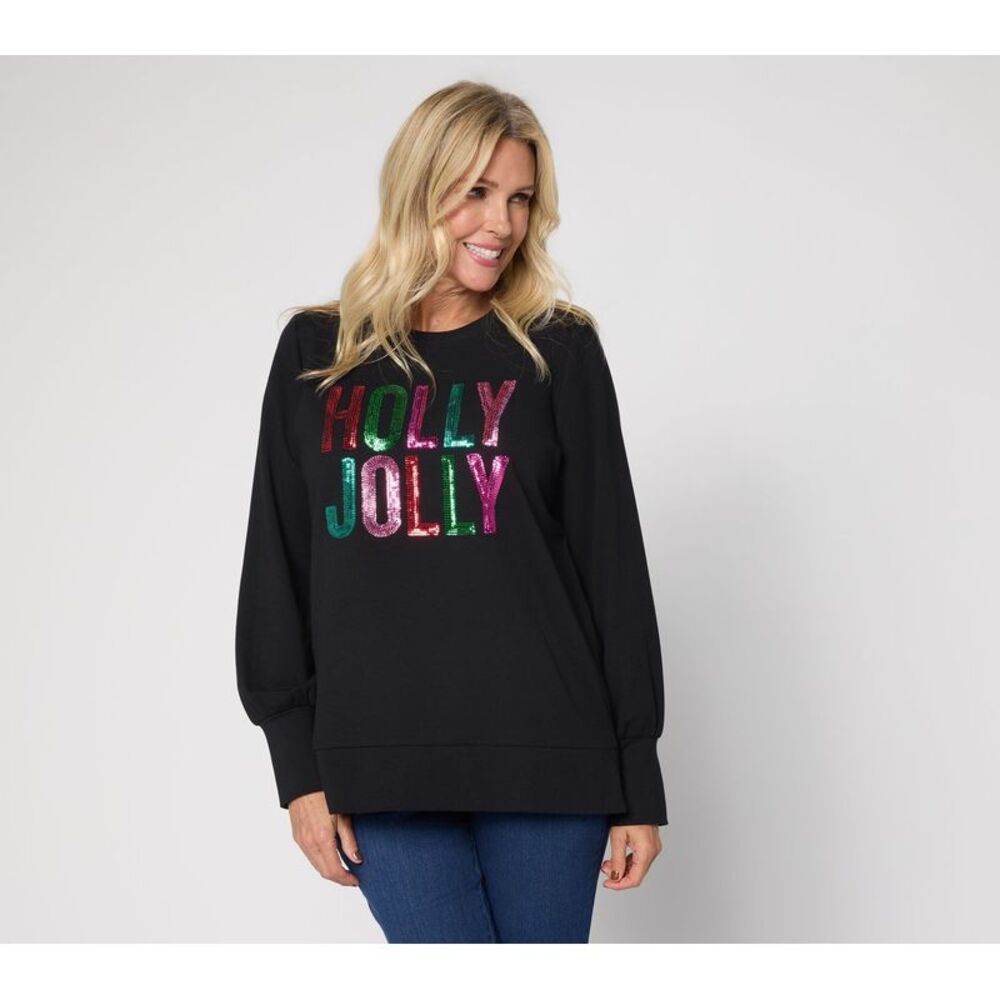 Top Knot Women's Sz XL Sequin Holly Jolly Knit Black A708241